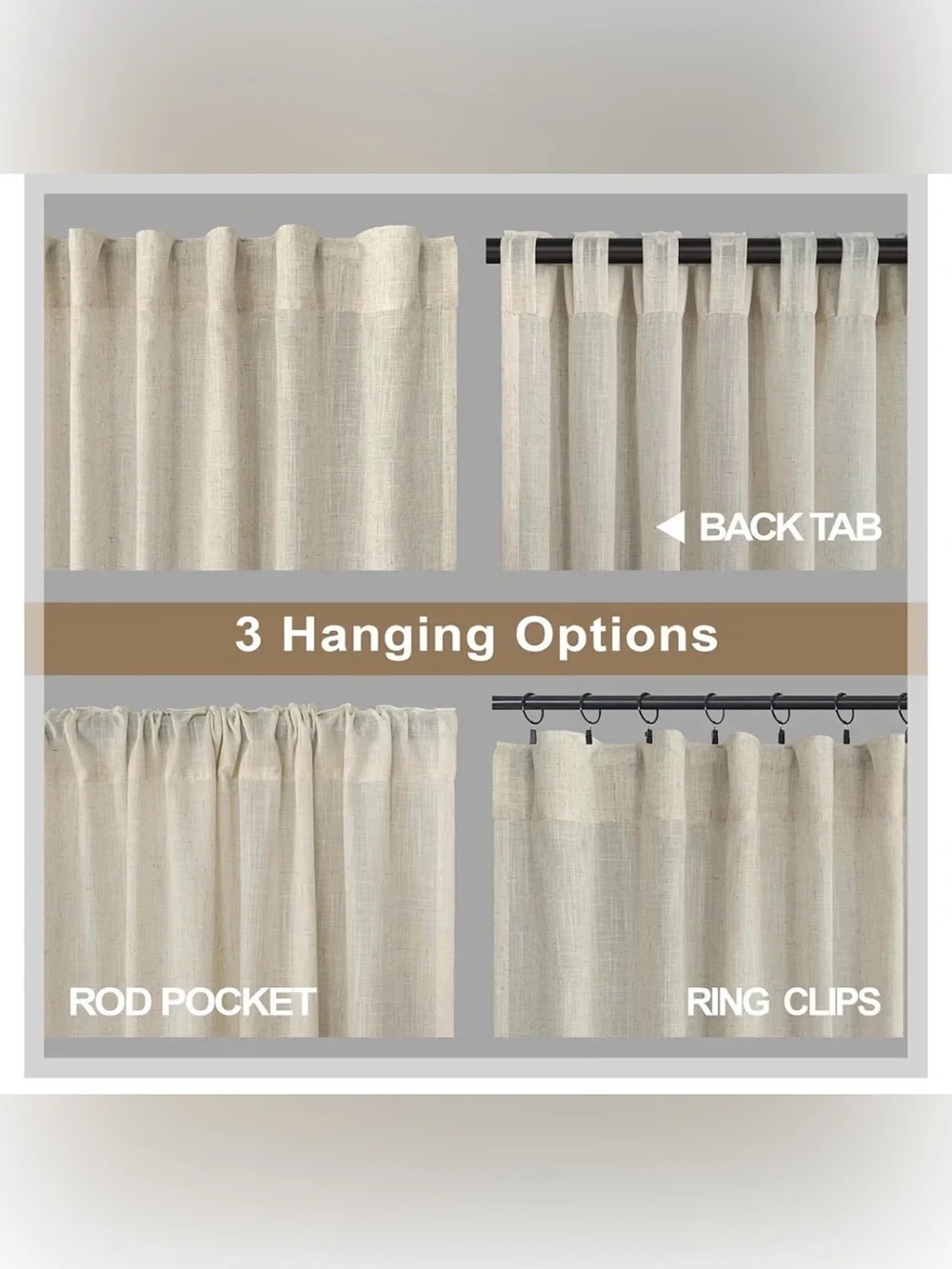 Beige Sheer linen Curtain Panels